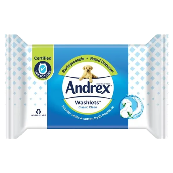 Andrex Classic Clean Washlets Flushable Wipes Pack of 36