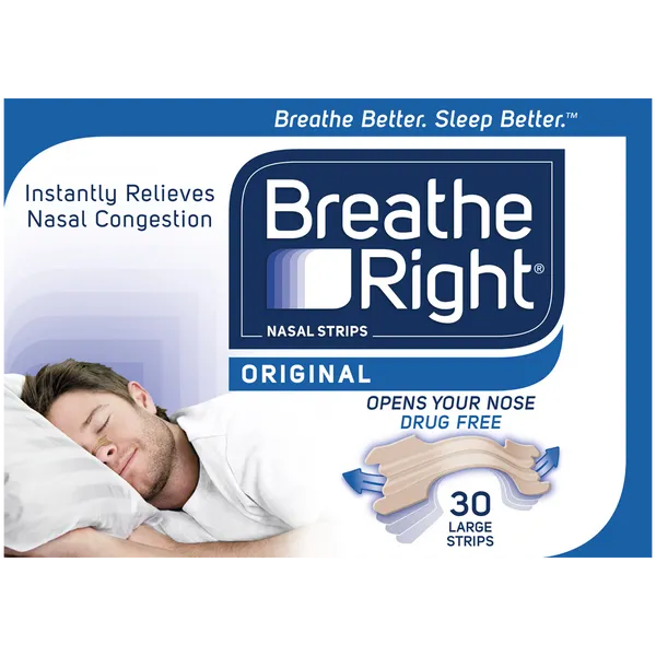 Breathe Right Original Clear Nasal Strips, Nasal Congestion Relief due to  Colds & Allergies, Large, Clear for Sensitive Skin, Drug-Free, 30 count 