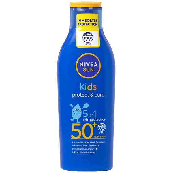 Nivea Sun Kids Protect & Care Lotion SPF50+ UVA 5* 200ml (Includes FREE Malibu Lip Balm*)