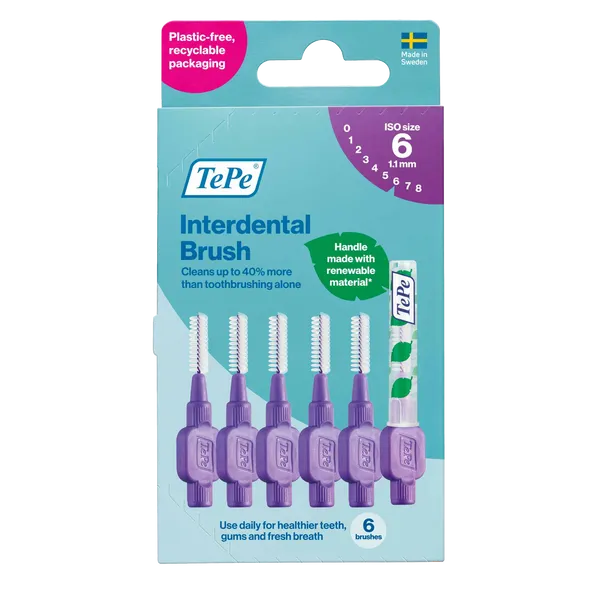 Tepe Interdental Brushes Purple 1.1mm Pack of 6