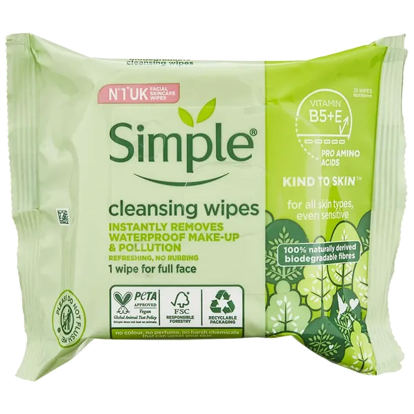 Simple Kind to Skin Cleansing Facial Wipes Pack of 25