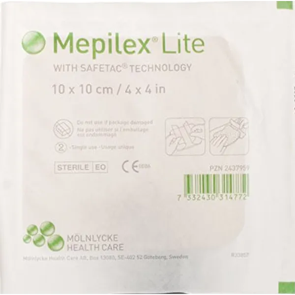 Mepilex Lite Soft Silicone Dressing Absorbent 10 x 10cm Pack of 5