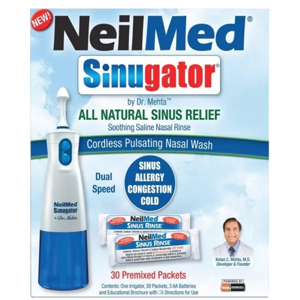 Neilmed Sinugator Cordless Pulsating Nasal Wash & 30 Pre-Mixed Packets