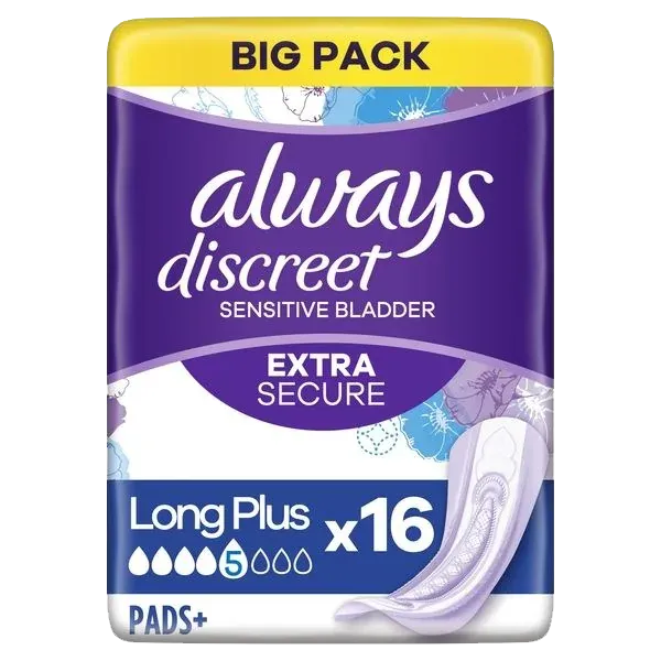 Always Discreet Incontinence Extra Secure Long Plus Pads x16