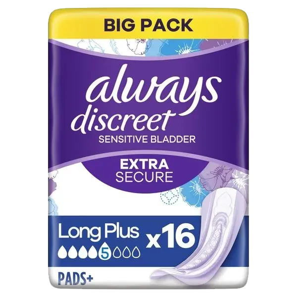 Always Discreet Incontinence Pads Small Plus 16 per pack