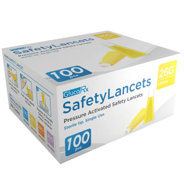 GlucoRx Safety Lancets 26G 1.8mm Pack of 100