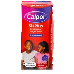 Calpol SixPlus Sugar Free Suspension, Paracetamol Medication, 6+ Years, Strawberry Flavour, 80ml