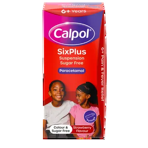 Calpol SixPlus Sugar Free Suspension, Paracetamol Medication, 6+ Years, Strawberry Flavour, 80ml