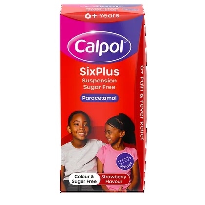 Calpol SixPlus Sugar Free Suspension, Paracetamol Medication, 6+ Years, Strawberry Flavour, 80ml