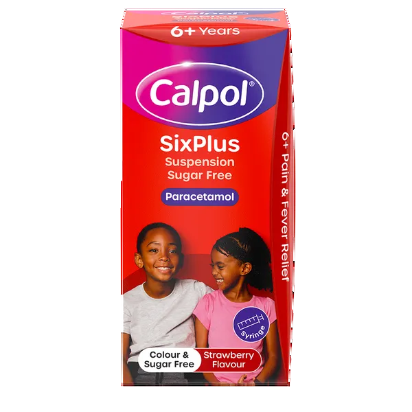 Calpol SixPlus Sugar Free Suspension, Paracetamol Medication, 6+ Years, Strawberry Flavour, 80ml