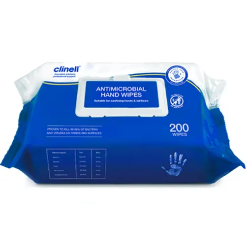 Clinell Antimicrobial Hand Wipes Pack of 200