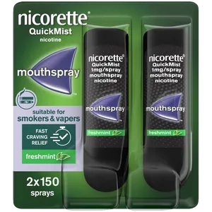 Duo pack of Nicorette Quickmist Fresh Mint mouth spray front view
