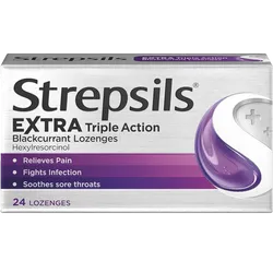 Strepsils Lozenges Extra Strength Blackcurrant Pack of 24