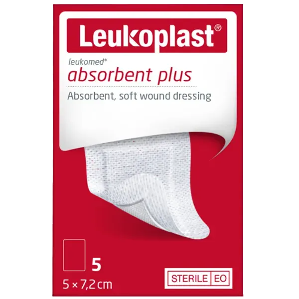 Leukoplast Leukomed Absorbent Plus Wound Dressing 5cm x 7.2cm Pack of 5