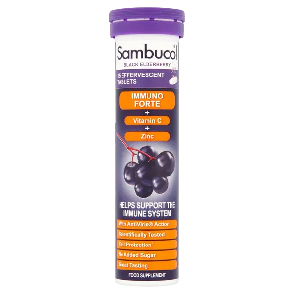 Sambucol Immuno Forte Effervescent Tablets Black Elderberry Pack of 15