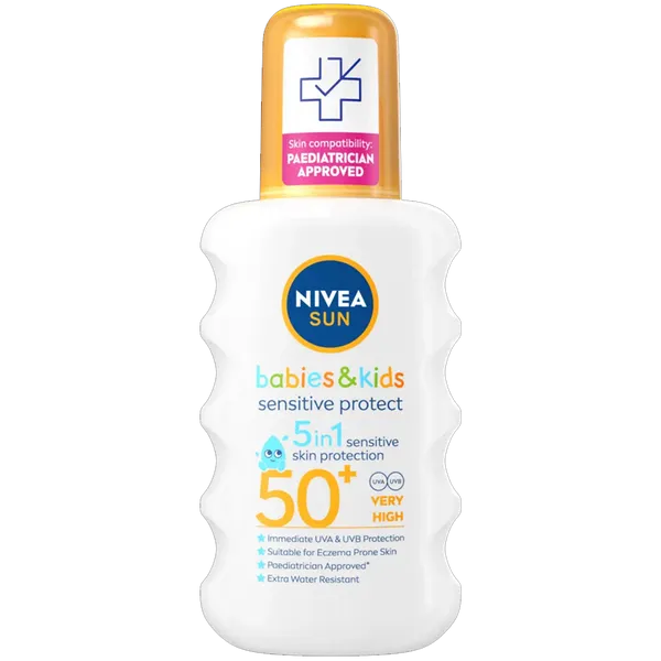 Nivea Sun Babies & Kids Sensitive Protect Spray SPF50+ UVA 4* 200ml (Includes FREE Malibu Lip Balm*)