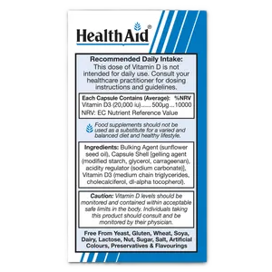 HealthAid Vitamin D3 20,000iu Vegicaps 30 Capsules