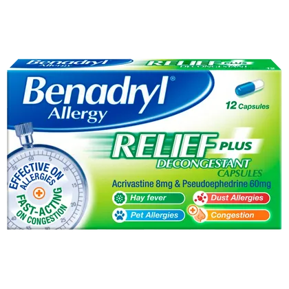 Benadryl Allergy Plus Decongestant Capsules Pack of 12
