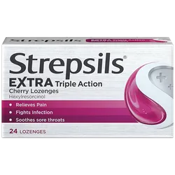 Strepsils Extra Triple Action Cherry Lozenges Pack of 24