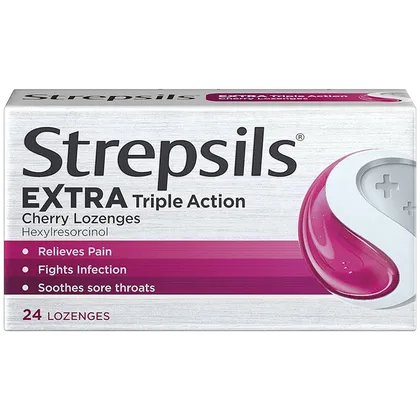 Strepsils Extra Triple Action Cherry Lozenges Pack of 24