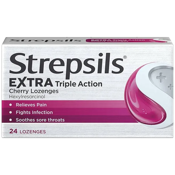 Strepsils Extra Triple Action Cherry Lozenges Pack of 24