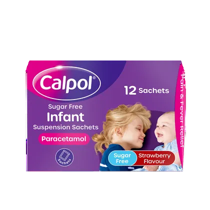Calpol Sugar Free Infant Suspension Sachets Strawberry Flavour 2+ Months 12 x 5ml