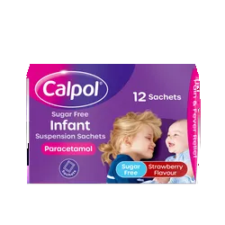 Calpol Sugar Free Infant Suspension Sachets Strawberry Flavour 2+ Months 12 x 5ml