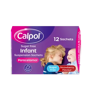 Calpol Sugar Free Infant Suspension Sachets Strawberry Flavour 2+ Months 12 x 5ml
