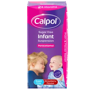 Calpol Sugar Free Infant Suspension, Paracetamol Medication, 2+ Months, Strawberry Flavour, 100ml