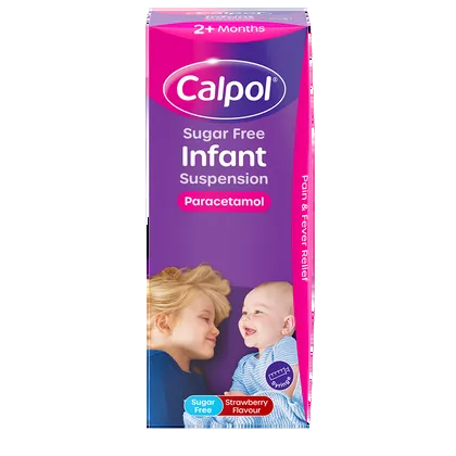 Calpol Sugar Free Infant Suspension, Paracetamol Medication, 2+ Months, Strawberry Flavour, 200ml