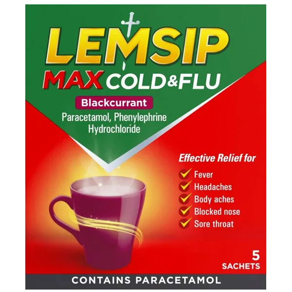 Lemsip Max Cold & Flu Sachets Blackcurrant Pack of 5