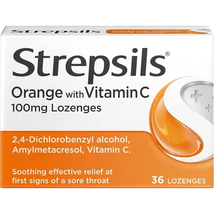Strepsils Lozenges Orange & Vitamin C Pack of 36
