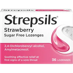 Strepsils Lozenges Strawberry Sugar Free Pack of 36